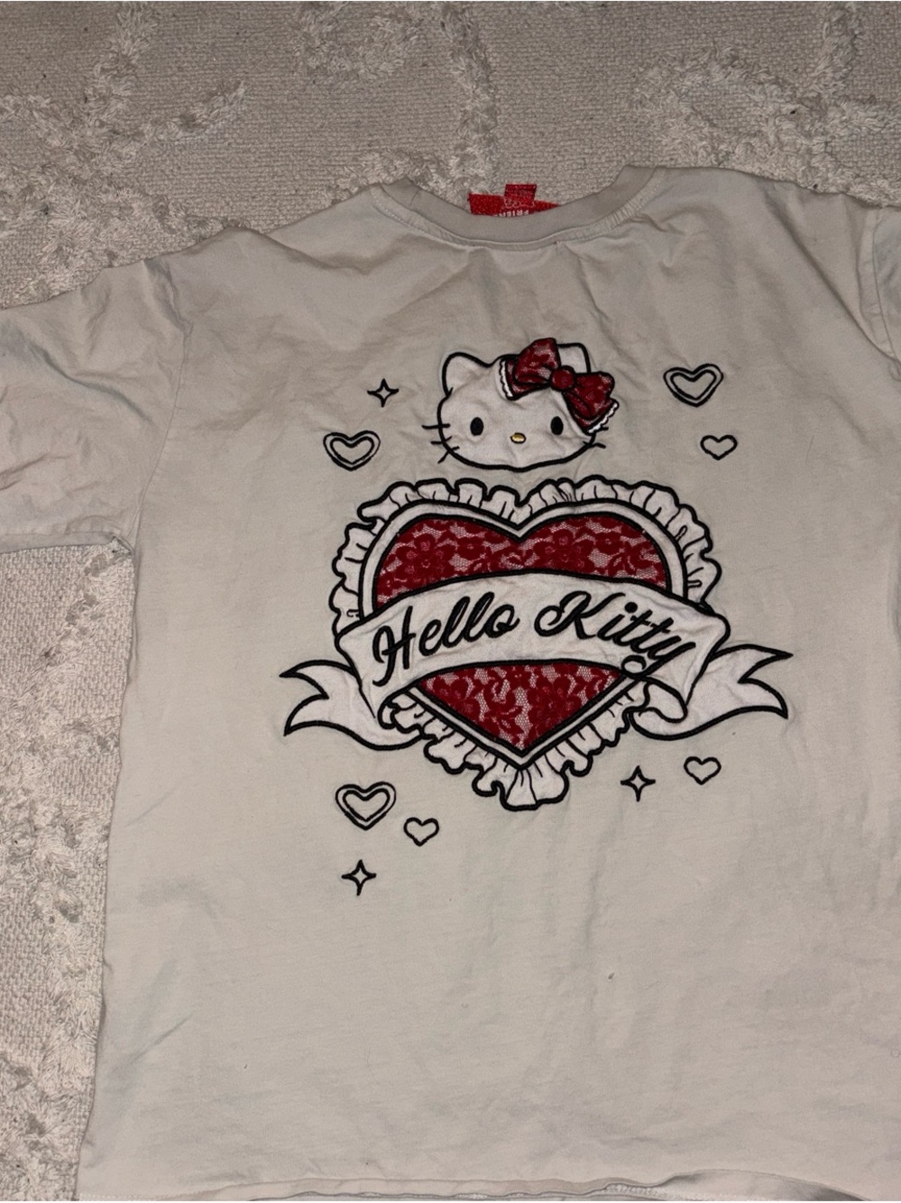 Hello Kitty White Tee with Red Heart and Bow Graphic